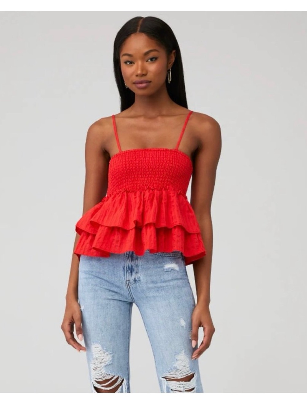 BB Dakota Red Smocked Ruffle Cami Top - Women's